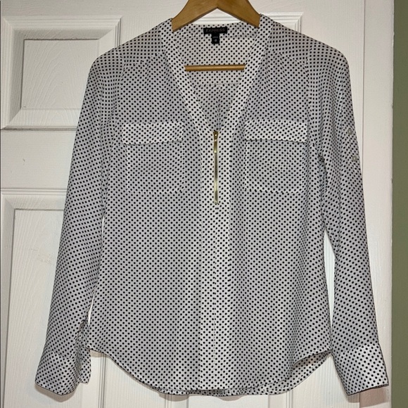Express Tops - Women's Black and White Polka Dot Blouse